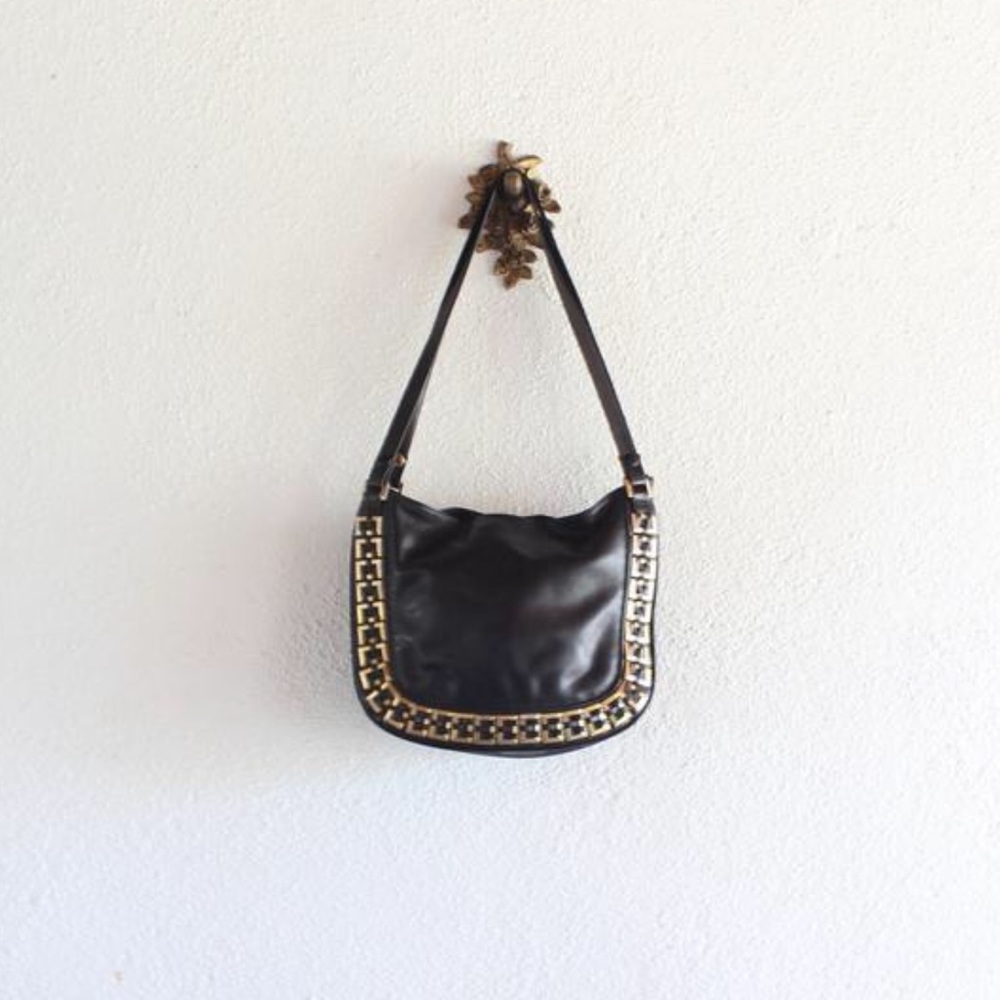1960s Vintage Black Leather Hobo Bag